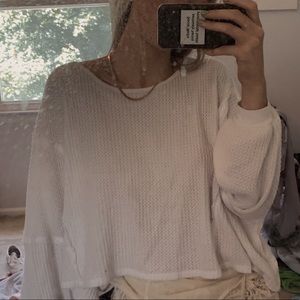 WHITE WAFFLE KNIT SWEATER